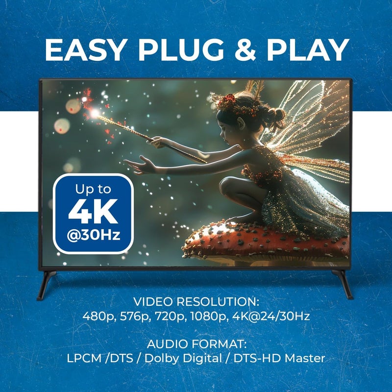 OREI 4K HDMI Splitter 1 in 2 Out - 1X2 HDMI Splitter for Dual Monitors Ultra HD 4K@30Hz with [ 2ft HDMI Cable ], 3D & 1080P Support for Xbox, PS4, Blu-ray, HDT, Will not Extend Display Screen - Image 4